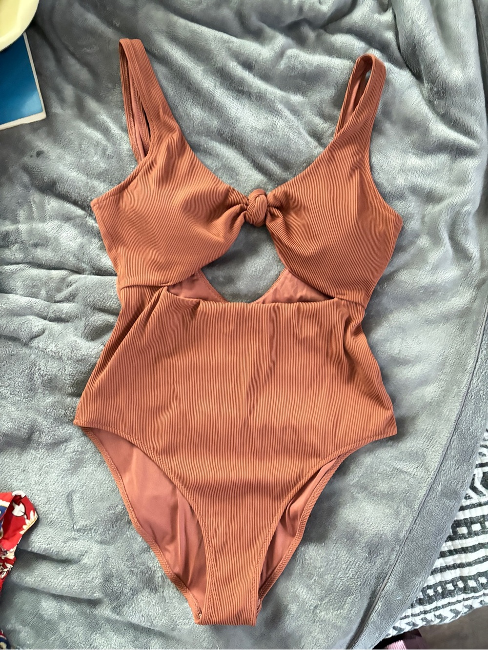 AERIE ribbed one knot tie swimsuit Terracitta monokini one piece swimsuit L EUC - Picture 4 of 12